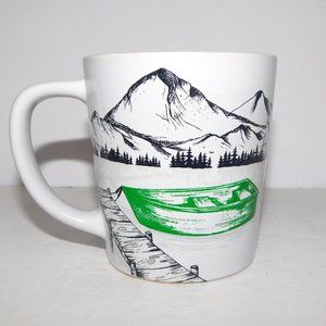 Tim Hortons 2018 White Green Black Coffee Mug Dock Row Boat  Mountains